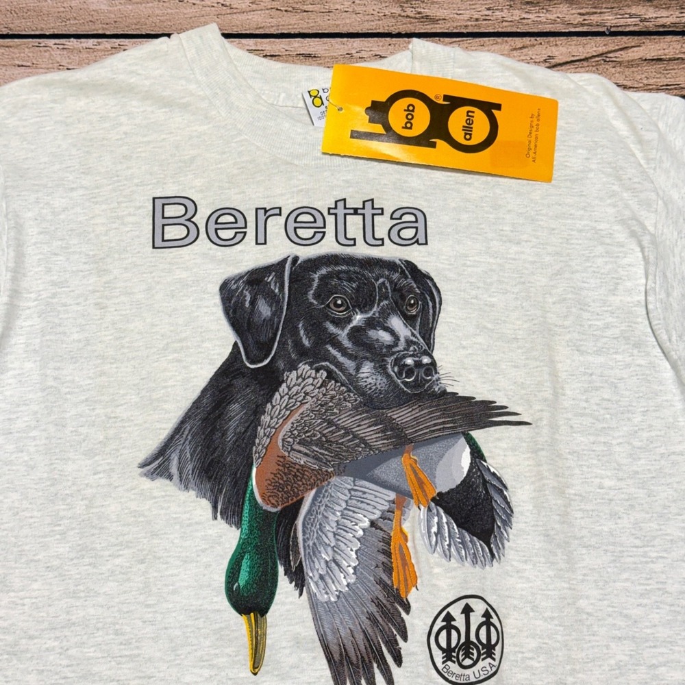 VTG Bob Allen Beretta Firearms T-Shirt M Black Lab Dog Duck Hunting 90s NWT
